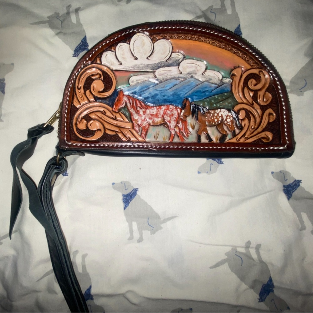 Leather tooled taco wallet